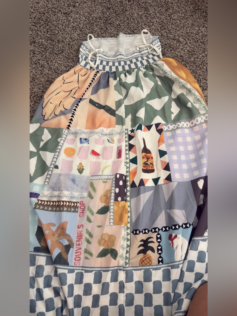 Colorblock Patchwork Maxi Dress with Tropical Motifs